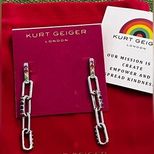 1 left!! KURT GEIGER LONDON Rainbow Pave Link Linear Earrings
